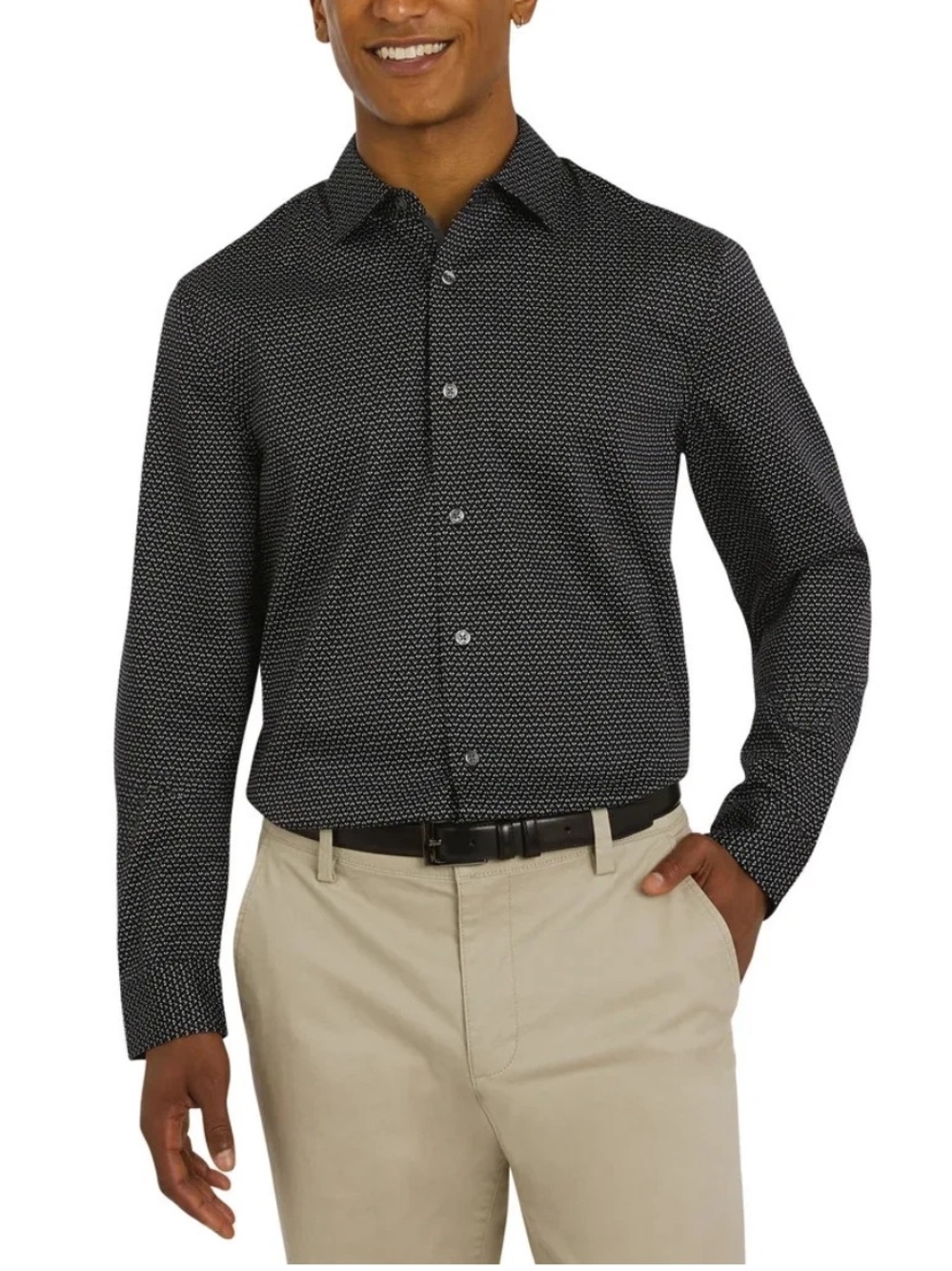 DKNY Men's Woven Button-Up Shirt Black Large